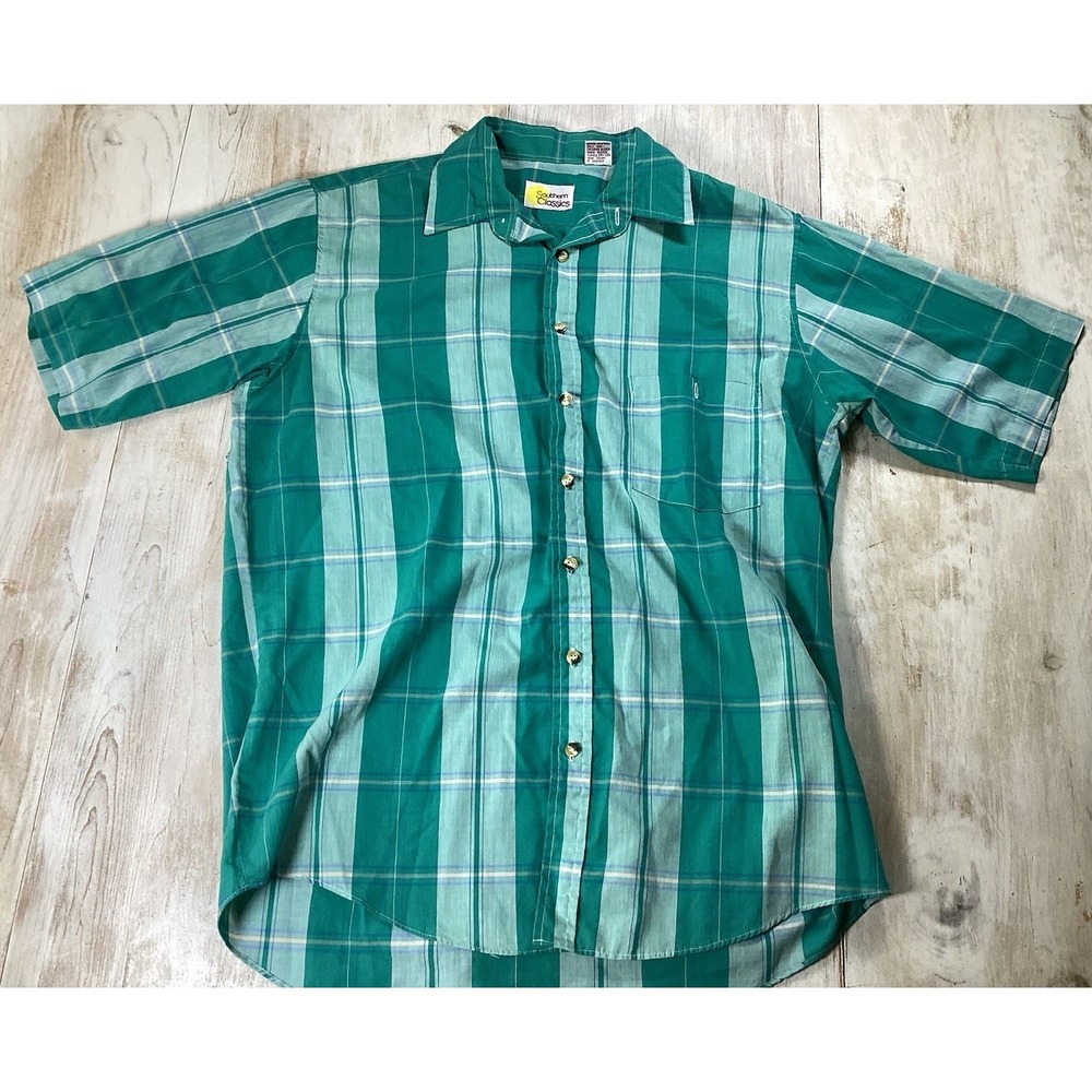 Vintage Southern Classics Single Stitch Green Plaid Men's Medium